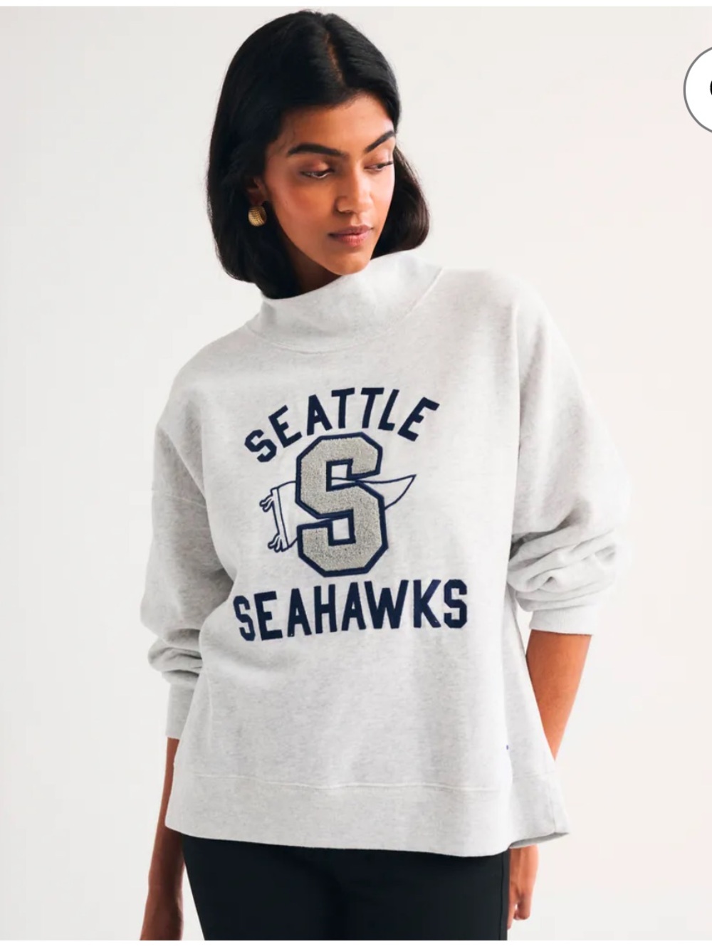 Abercrombie & Fitch Heather Gray Seattle Seahawks Funnel Neck Sweatshirt NEW
